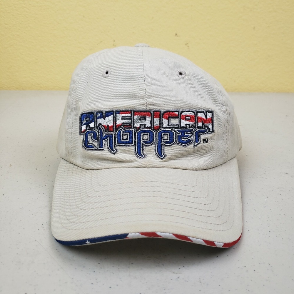 VINTAGE American Chopper Hat Cap Men Strap Back USA‎ American Flag Adjustable **
